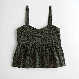NWT Hollister Peplum Tank Olive Zebra Print